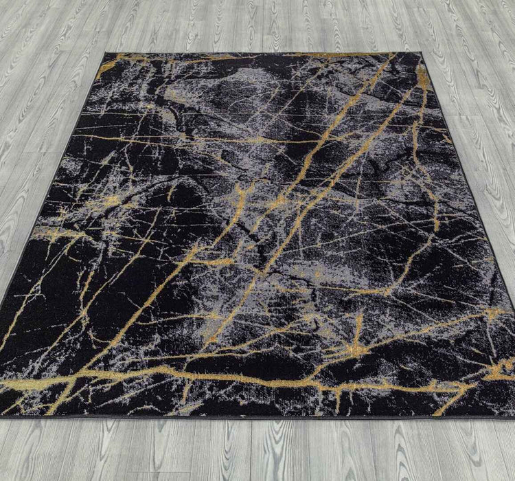 Ritz Marble Design Rug Gold & Black wooden floor homelooks.com