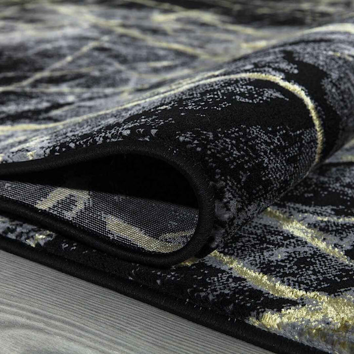 Ritz Marble Design Rug Gold & Black folded homelooks.com