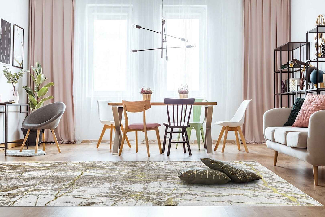 Ritz Marble Design Rug Gold & Cream in modern living room homelooks.com