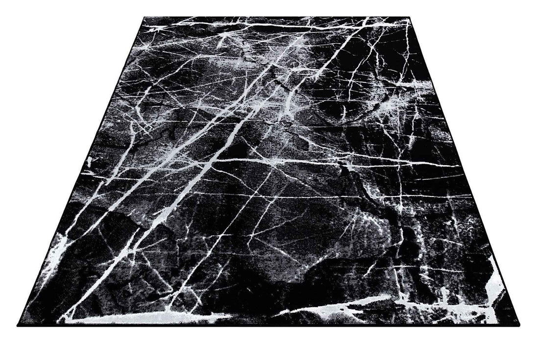 Ritz Marble Design Rug Silver & Black over-view homelooks.com