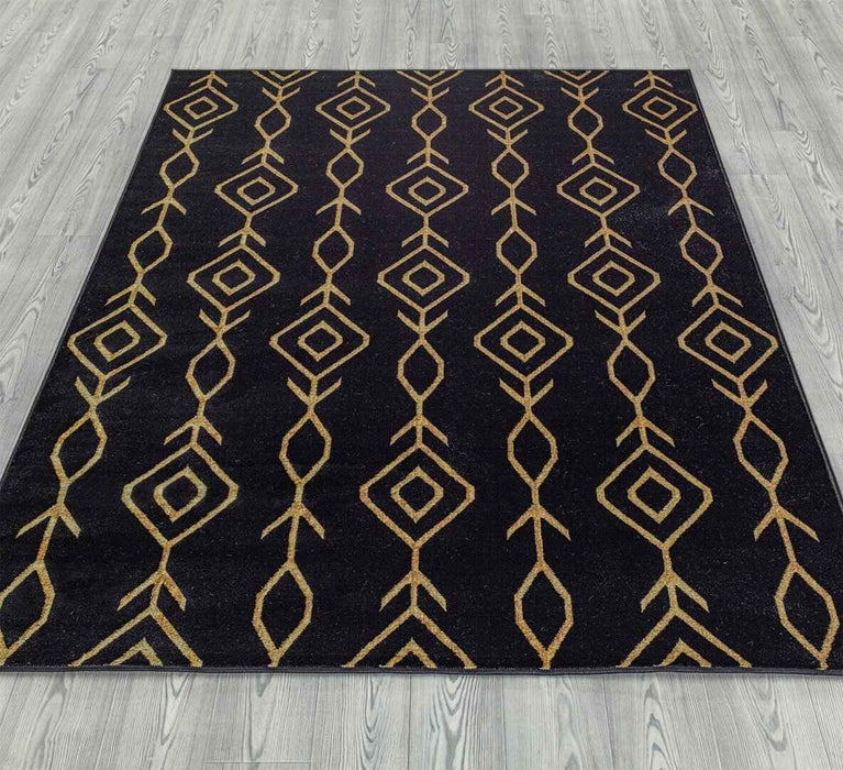 Ritz Moroccan Contemporary Rug Gold & Black on wooden floor homelooks.com