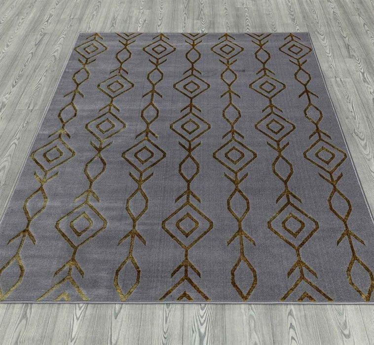Ritz Moroccan Contemporary Rug Gold & Grey wooden floor homelooks.com