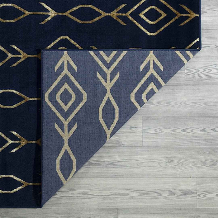 Ritz Moroccan Contemporary Rug Gold & Navy folded corner homelooks.com