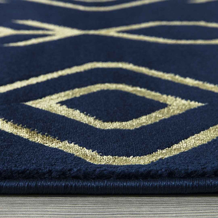 Ritz Moroccan Contemporary Rug Gold & Navy pile height homelooks.com