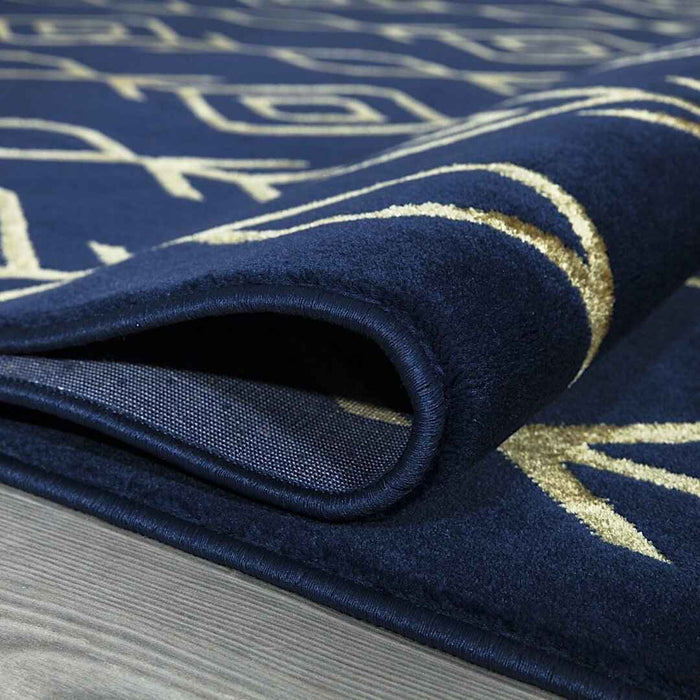 Ritz Moroccan Contemporary Rug Gold & Navy folded homelooks.com