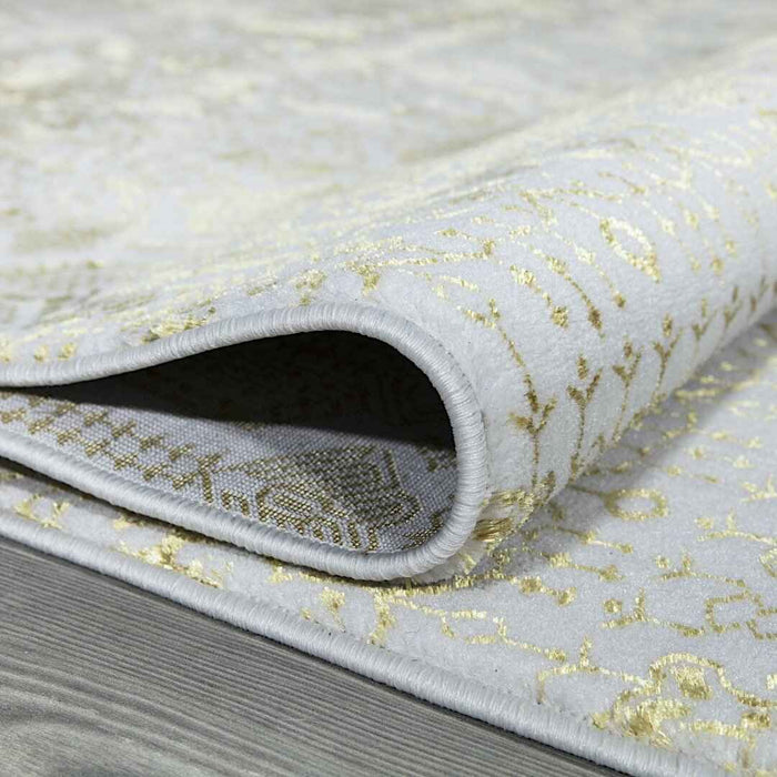Ritz Moroccan Style Rug Gold & Cream folded homelooks.com