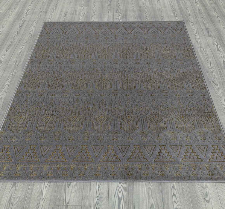 Ritz Moroccan Style Rug Gold & Grey on wooden floor homelooks.com