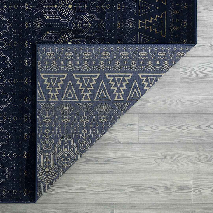 Ritz Moroccan Style Rug Gold & Navy folded corner homelooks.com