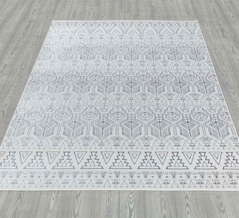 Ritz Moroccan Style Rug Silver & Cream on wooden floor homelooks.com