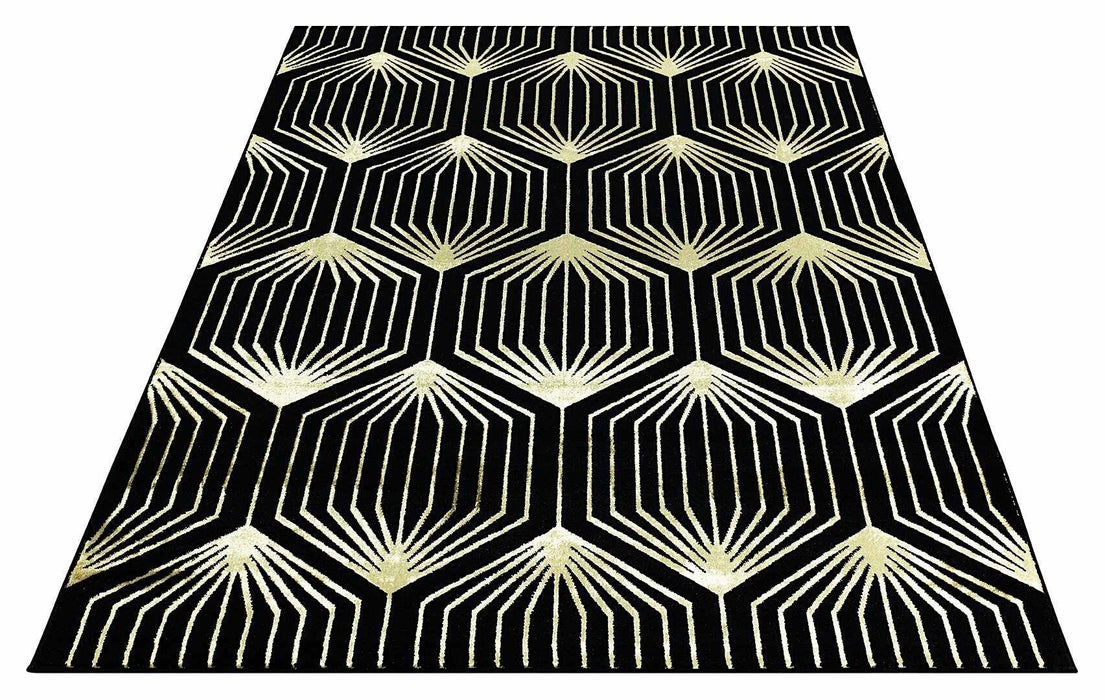 Ritz Geometric Contemporary Rug Gold & Black (V1) over-view www.homelooks.com