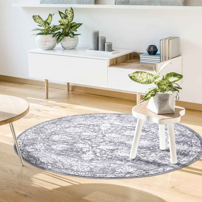 Santorini Traditional Floral Round Rug minimalistic space homelooks.com