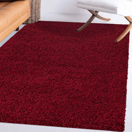 Shaggy Plain Red Rug in living room homelooks.com