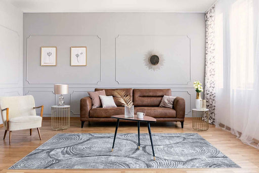 Stratus Circular Rug Grey in living room homelooks.com