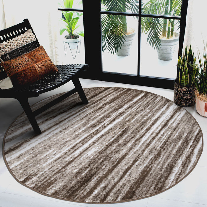 Palma Striped Modern Round Rug reading nook www.homelooks.com