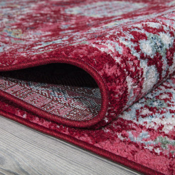 Corner fold of Amsterdam Medallion Rug showcasing the weave and intricate medallion pattern - Red 4 - www.homelooks.com