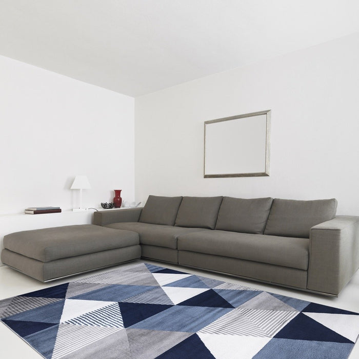Paris Triangle Rug Navy in living room www.homelooks.com