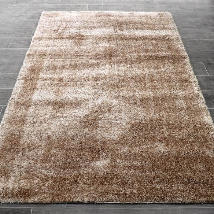 Puffy Shimmer Beige Shaggy Rug over-view www.homelooks.com