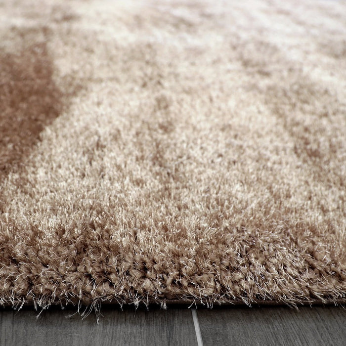 Puffy Shimmer Beige Shaggy Rug pile height www.homelooks.com