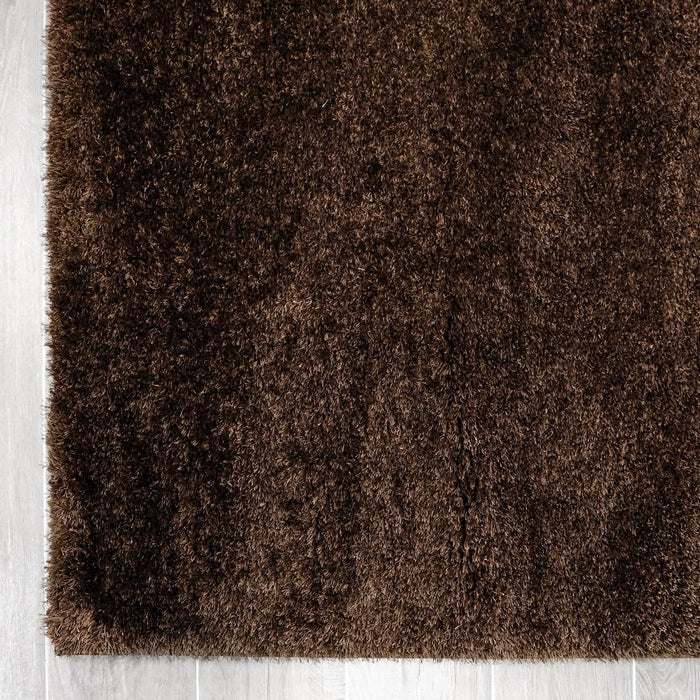 Puffy Shimmer Brown Shaggy Rug corner view www.homelooks.com