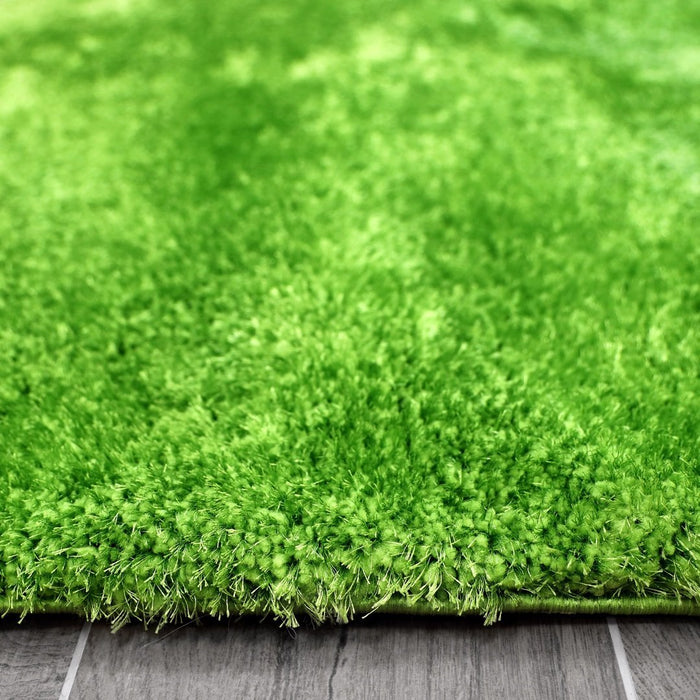 Puffy Shimmer Green Shaggy Rug pile height www.homelooks.com