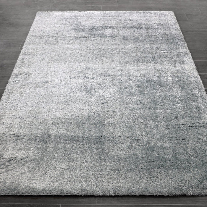 Puffy Shimmer Grey Shaggy Rug over-view www.homelooks.com