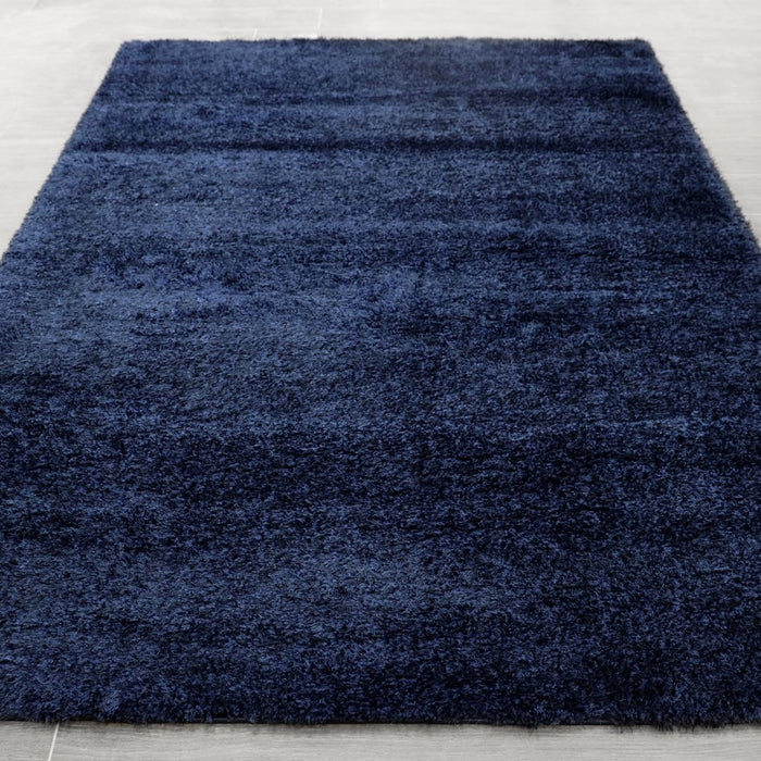 Puffy Shimmer Navy Shaggy Rug over-view www.homelooks.com
