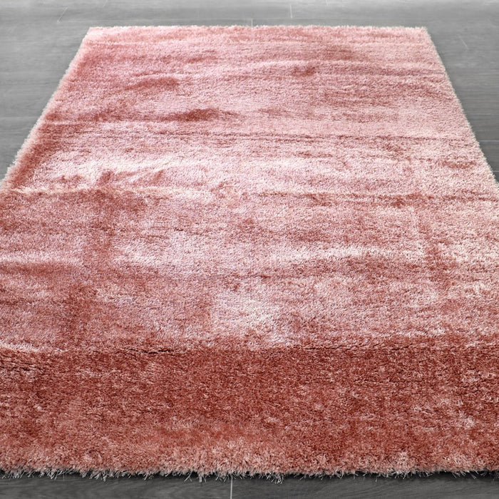 Puffy Shimmer Pink Shaggy Rug over-view www.homelooks.com