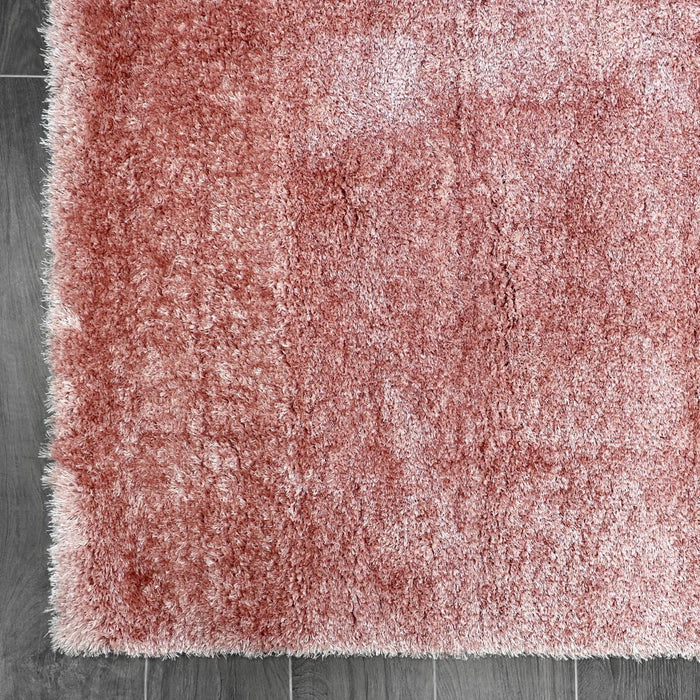 Puffy Shimmer Pink Shaggy Rug corner view www.homelooks.com