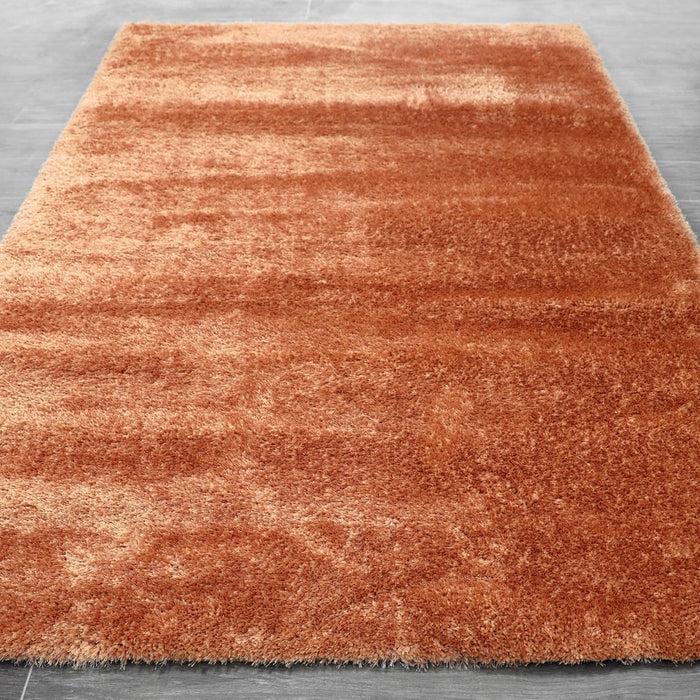 Puffy Shimmer Terracotta Shaggy Rug over-view www.homelooks.com