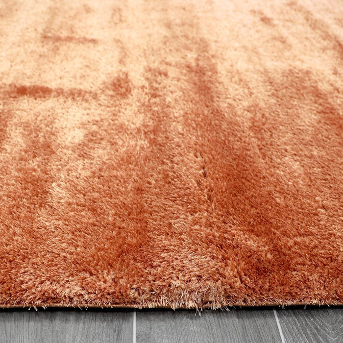 Puffy Shimmer Terracotta Shaggy Rug pile height www.homelooks.com