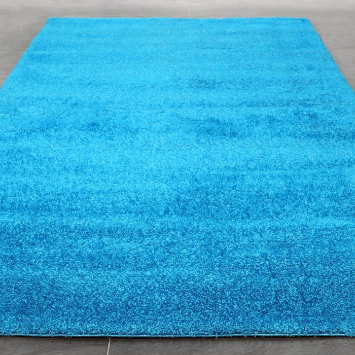 Puffy Shimmer Turquoise Shaggy Rug over-view www.homelooks.com