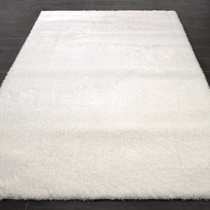 Puffy Shimmer White Shaggy Rug over-view www.homelooks.com