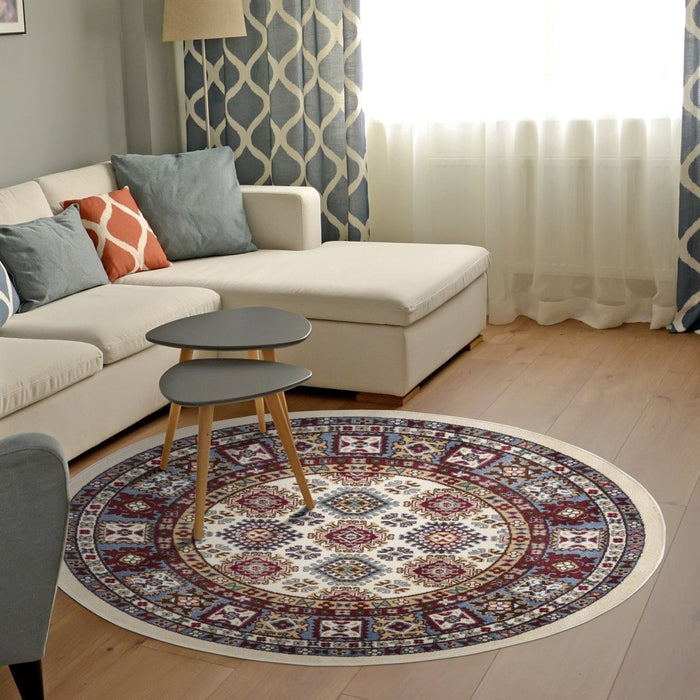Qashqai Bohemian Round Rug (V3)  in living room www.homelooks.com