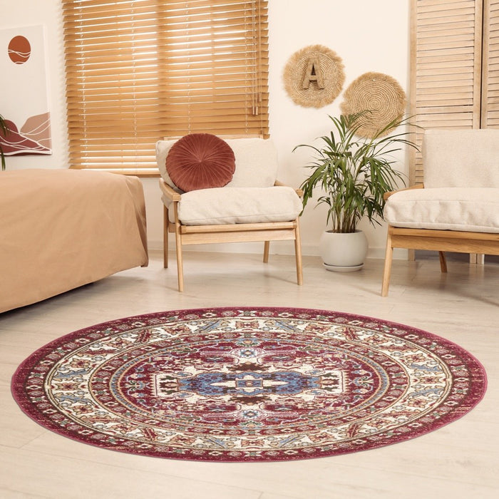 Qashqai Traditional Round Rug V2 in living room www.homelooks.com